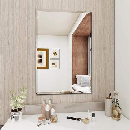 Rectangular Beveled Bathroom Mirrors, 28X40 inch Square Frameless Mirror, Rectangular Frameless Mirrors，Beveled Bathroom Mirror。