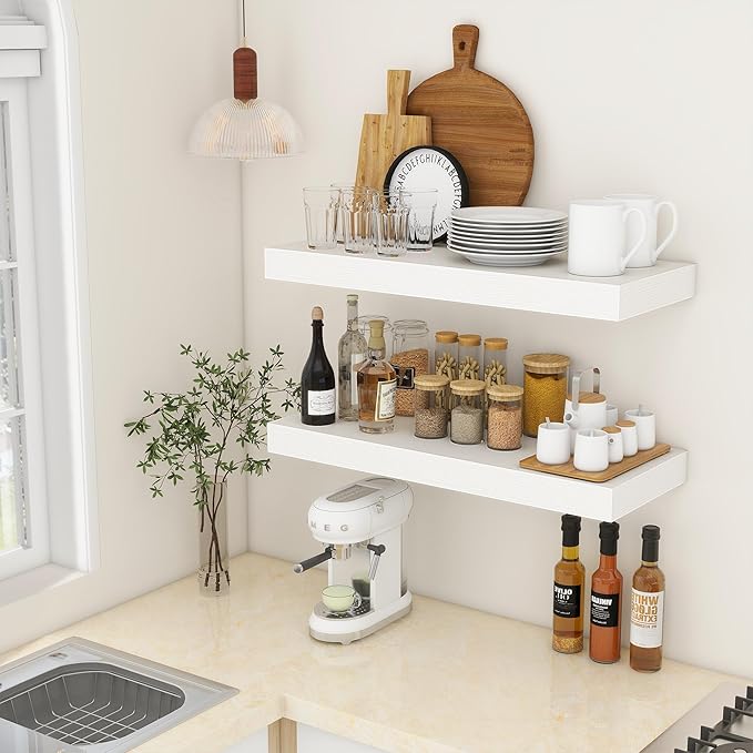 30 Inch Floating Shelves | 12 Inch Deep White Floating Shelves Set of 2 | 30