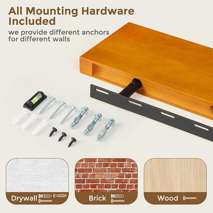 Marsmiles Wood Floating Shelves | 55 Inch Rustic Honey Oak Wall Shelves Set of 2 | 55" W x 7.7" D x 1.6" H Wooden Shelves for Bathroom Living Room Kitchen
