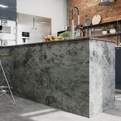 FunStick 24"x200" Industrial Slate Grey Concrete Wallpaper Peel and Stick Countertop Contact Paper Waterproof Textured Cement Wallpaper Self Adhesive Removable Concrete Wall Paper for Kitchen Bathroom