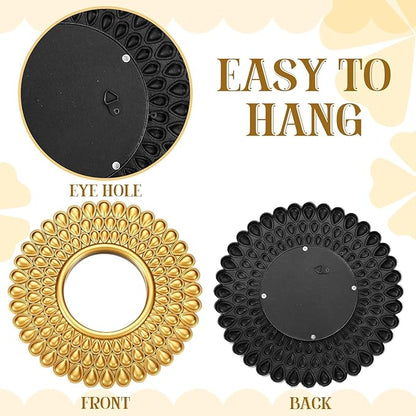 3 Pack Gold Sunburst Mirrors for Wall Decor Circle Flowers Mirrors Decorative Gold Hanging Wall Art Flowers Mirror for Home Living Dinning Room Bedroom Bathroom Boho Decoration Art(Sunburst)