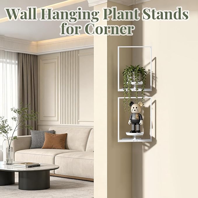 BXF Corner Wall Planters for Indoor Plants, 90 Degree Floating Shelves. Heavy Duty Mounted Holder, Minimalist Hanging Decor. Window Shelf Fits 4-7 Inch Pots (White, Frame 2 Pack)