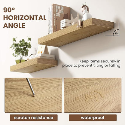 72 Inch Floating Shelves for Wall 2 Pack, 72" Wall Shelves for Books, Storage, Decor, Wall Mounted Floating Shelf with Invisible Brackets for Kitchen, Living Room, Oak
