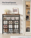 Shoe Rack, 5-Tier Slanted Shoe Storage Shelf, Narrow Shoe Rack for Entryway, Shoe Organizer with Adjustable Feet, Slim Shoe Shelf with Wooden Top and Metal Frame Rustic Brown and Black TXJ02BF