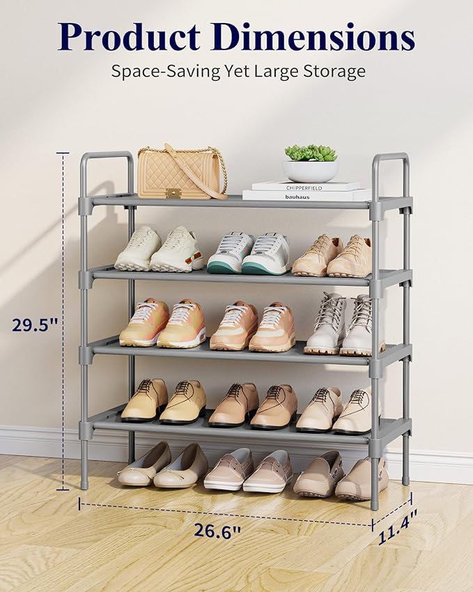 Kitsure Shoe Rack for Closet, Shoe Organizer for Front Door Entrance, Stackable Shoe Shelf, Detachable Closet Organizers and Storage, 26.6