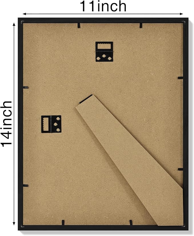 Vittanly 11x14 Picture Frame Set of 4, Display Pictures 8x10 with Mat or 11x14 without Mat, Engineered Wood with Shatter Resistant Plexiglass, Wall Gallery Photo Frames for Wall or Tabletop, Black