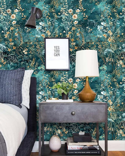Floral Peel and Stick Wallpaper Green Flower Contact Paper 16.9inch x 393.7inch Botanical Self Adhesive Wallpaper for Bedroom Bathroom Vintage Decorative Cabinet Removable Paper Vinyl Roll