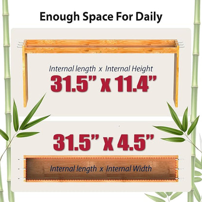 IIIOIIIA Bamboo Over the Stove Spice Shelf for Kitchen, 31.5" Spice Rack Organizer Shelf with 6 hooks, 11.4" Height Extra Storage Countertop, Easy to Assemble
