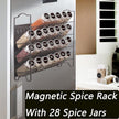 SWOMMOLY Magnetic Spice Rack Organizer with 28 Glass Spice Jars, 396 Spice Labels with Chalk Marker and Funnel Set for Refrigerator, Metal Fridge, Microwave, Cabinet, Countertop,12.9