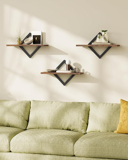 Floating Shelves for Wall, Set of 3 Wall Mounted Storage Shelves for Living Room, Bedroom, Kitchen, Bathroom, Rustic Brown TBJ03P3BF