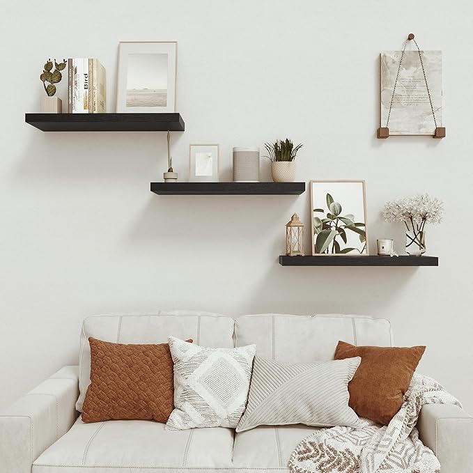 Vivelove Black Floating Shelves for Wall Mounted, 24 inchs x 9.1” Deep x 1.6” Thick Wall Shelves for Bedroom, Living Room, Bathroom，Kitchen, Office, Home Decor Shelf with Invisible Bracket - Set of 2