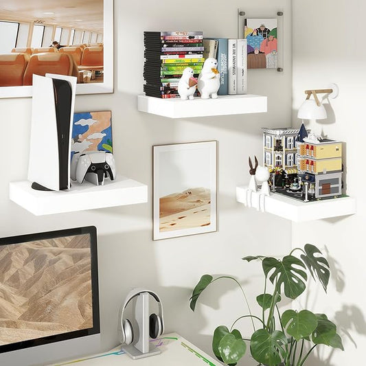 12 Inch Deep Floating Shelves | 16 Inch White Floating Shelves Set of 2 | Rustic White Deep Shelves for Wall | White Wall Shelves for Living Room Bathroom Kicthen Bedroom