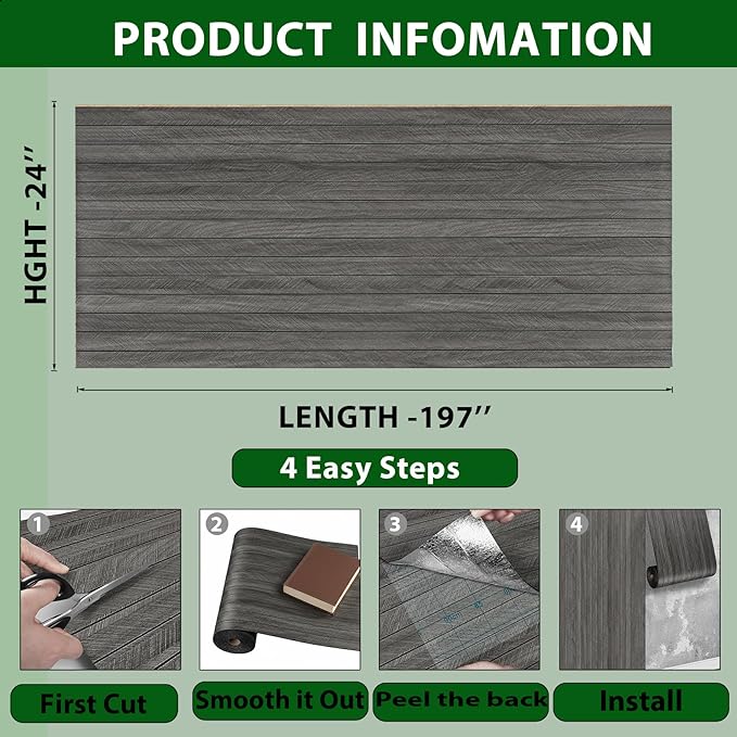 ReWallpaper 24inx16.5ft Charcoal Black Wood Panels Peel and Stick Sound Proof Foam Panels for Walls Self Adhesive Faux Wood Slat Wall Panel Waterproof Wall Covering for Garage Living Room Accent Walls