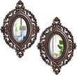 Cityelf 2 Set Oval Wood Carved Wall Mirror Baroque 3D Relief Rustic Home Decor Small Decorative Hanging Mirrors for Living Room, Bedroom Entrance Wall Sculpture