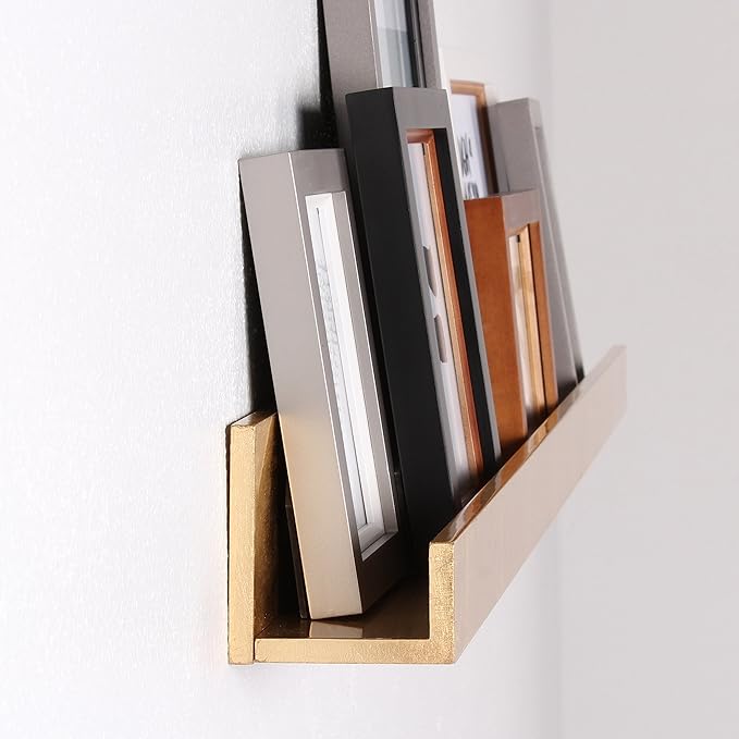 Kate and Laurel Levie Modern Floating Wall Shelf Picture Frame Holder Ledge, Gold