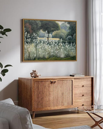 SHENIFY 24x36in Large Vintage Landscape Framed Canvas Wall Art Forest Pond Classic Hallway Bathroom Office Decor - Natural Framed