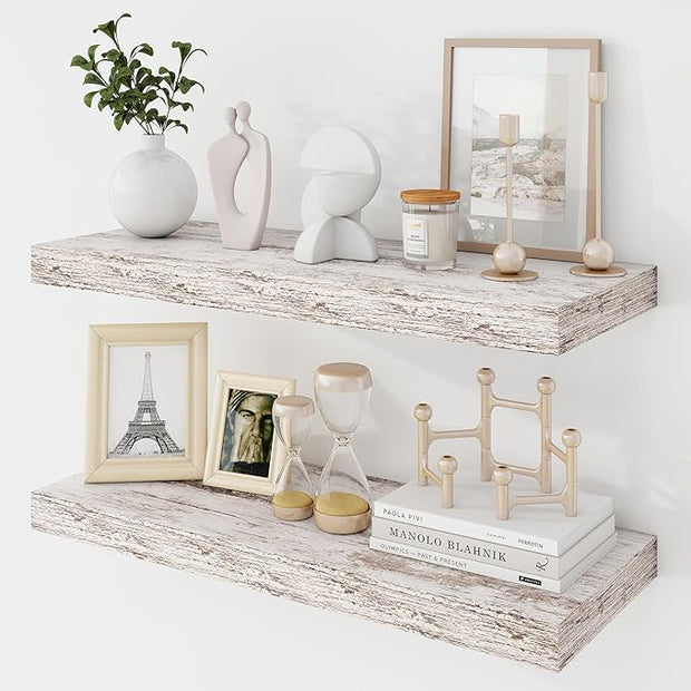 24 Inch Floating Shelves, 9.3" Deep Floating Shelf Wall Mounted, 24" Wall Shelves, Rustic Deep Bookshelf, Large Display Shelves & Storage Shelves for Bedroom, Living Room, Rustic, Set of 2