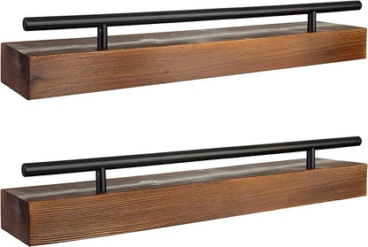 Floating Shelf Spice Rack - Multipurpose Pantry, Kitchen & Bathroom Wall Mounted Organizer for Spices, Essential Oils - Rustic Wood Hanging Shelving for Home - Solid Pine