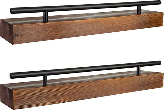 Floating Shelf Spice Rack - Multipurpose Pantry, Kitchen & Bathroom Wall Mounted Organizer for Spices, Essential Oils - Rustic Wood Hanging Shelving for Home - Solid Pine