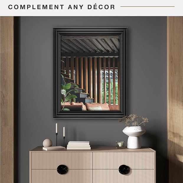 MCS 28x34 Large Wall Mirror, Brushed Black Frame & Beveled Detail Mirror, Vertical & Horizontal Wall Hanging Mirror for Bathroom, Bedroom & Livingroom