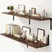 Fun Memories Rustic Brown 12 Inch Deep Floating Shelves Set of 2, Wall Mounted Shelf with Metal Brackets, Rustic Wood Wall Shelf for Bathroom, Kitchen and Living Room, Rustic Brown, 55W x 12D