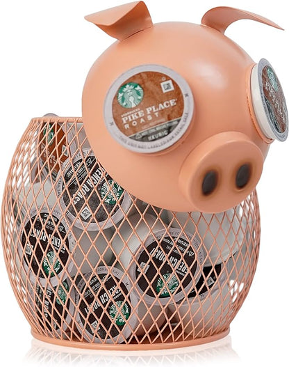 Made Easy Kit Coffee Pod Organizer - Home Coffee Bar Functional Décor - Café Station Countertop Storage Accessories (Pink Pig)