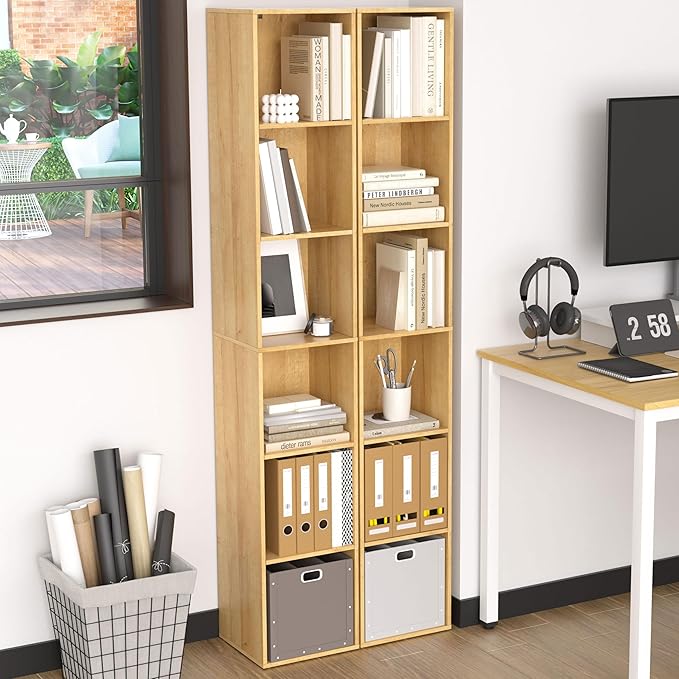 Cube Shelf,6 Cube Storage Organizer, 6 Tier Cube Low Bookcase Freestanding Storage Display Organizer, Six-Cubes Open Shelf Bookshelf for Home Office (Oak, 6-Cube)