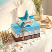 Geelin 4 Pcs Summer Beach Tiered Tray Decor Wooden Book Stack Signs, Starfish Seashell Coastal Nautical Table Centerpiece for Shelf Coffee Bar Home Kitchen Beach House Decorations