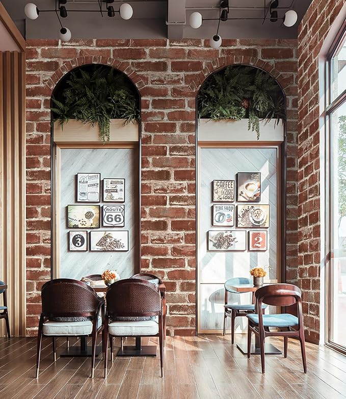 Hopeak Red Brick Wallpaper Self-Adhesive Peel and Stick Wallpaper Waterproof and Removable Good for Home Decoration and Furniture Renovation 17.5 x 118 Inch