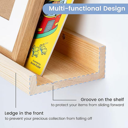 Picture Ledge Shelf, Floating Shelves Set of 2, Solid Ash Wood 56'' Long Large Nursery Book Shelves for Toys Storage, Kids Bookshelf for Living Room Bedroom Decor Books Photo Frames, Natural