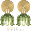 Vintage Battery Wall Sconce with Flower lampshade,Rechargeable Battery Powered Wall Lights,Wall lamp with 15 Colors for Bedroom Living Room Home Decor (Flower Green, 2 Light Battery Operated)