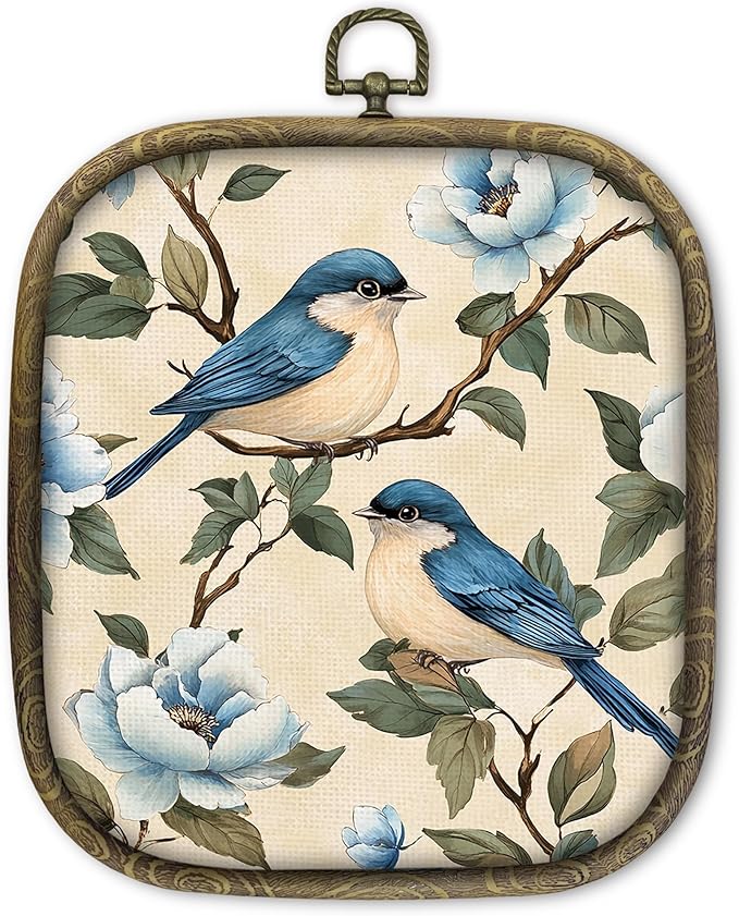 KSDUT Bird Wall Art Decor - Chinoiserie Neutral Mid Century Modern Wall Art Canvas Frame Hanging Prints, Vintage Landscape Square Wall Art Decor for Home Decorations 6.5"x5.7"
