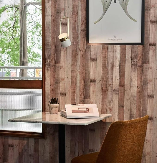 Yun-aeon Natural Wood-Cinnamon Wood Contact Paper Peel and Stick Wallpaper 17.3"x 400"Self Adhesive Removable Vintage Faux Wood Wall Paper Plank Shelf Home Decoration Kitchen Counter Cover Use