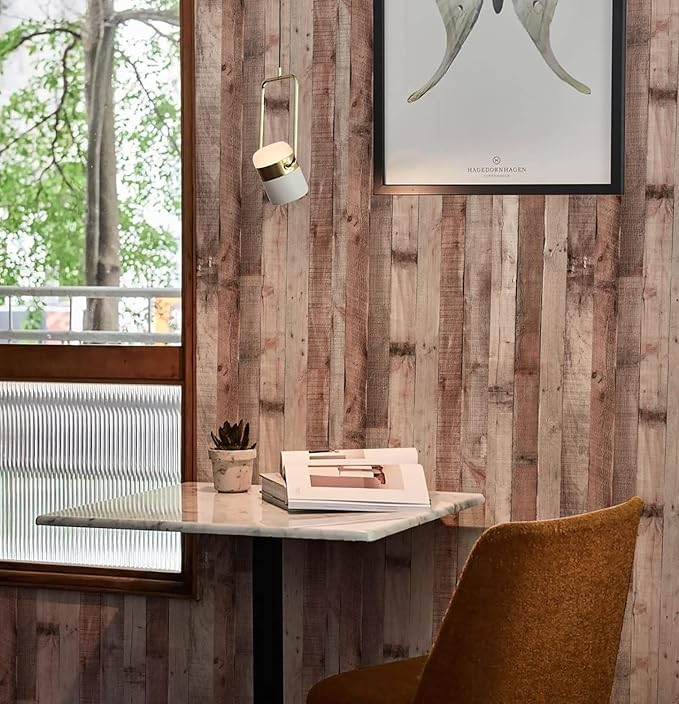 Yun-aeon Natural Wood-Cinnamon Wood Contact Paper Peel and Stick Wallpaper 17.3