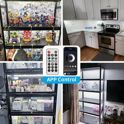 4pcs LED Display Case Cabinet Lights Plug in, Under Shelf Lighting 12 inch 12V 6000K Daylight White Dimmable Timer with Remote Smart App Control for Shelves Kitchen Counter Cupboard