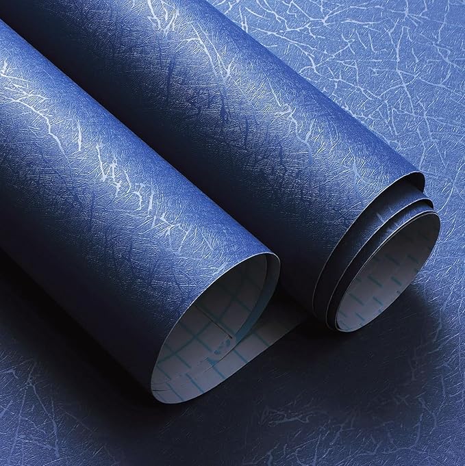 Safiyya 17.3 inch X 590 inch Wallpaper Blue Silk Textured Wallpaper Peel and Stick Modern Solid Color Wall Paper Removable Contact Paper for Walls Vinyl Rolls