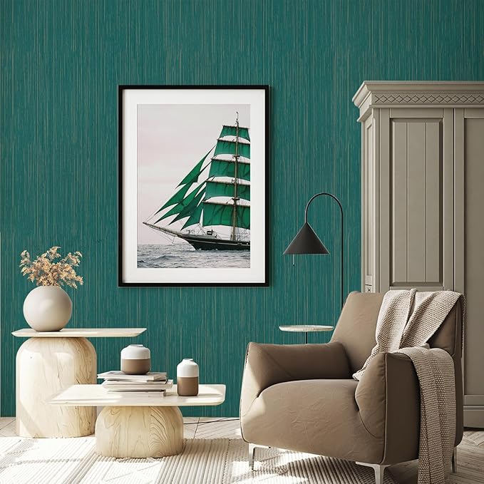 Teal Grasscloth Peel and Stick Wallpaper A Set of 23.6" X 480" Self-Adhesive Texture Contact Paper Faux Grasscloth Removable Wallpaper for Cabinets Counter Top Shelf Liners