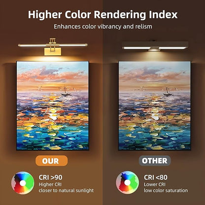 24“ Picture Lights for Wall, 8000mAh Rechargeable Wireless Picture Light with Remote, LED Wall Lights 3000K/4000K/6000K Dimmable, Art Lighting for Paintings Frame Gallery Dartboard, Brass