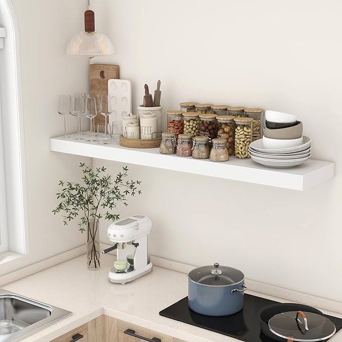 12 Inch Deep Floating Shelves | 55 Inch White Floating Shelves | 55