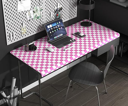 Modern Peel and Stick Wallpaper Pink and White Mosaic Checkered Contact Paper 17.7"x78.8" Self Adhesive Lattice Wallpaper Removable Decorative Wallpapers for Bedroom Countertops Cabinet Vinyl Roll