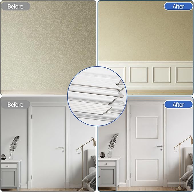 KESHWELL 6 Set Premade Accent Wall Panels, Molding Kit for Interior Wall Decor,Pre-Cut Wainscoting Accent Panels Picture Frame,3D Wall Panels Molding Trim for Home Decor (6 Set,24 X 24 INCH)