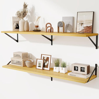 48inch Floating Shelves for Wall,10" Deep Floating Shelves with Metal Brackets,Wall Mounted Hanging Floating Shelf,Wide Display Shelves for Living Room,Bedroom,Office,Kitchen,Oak