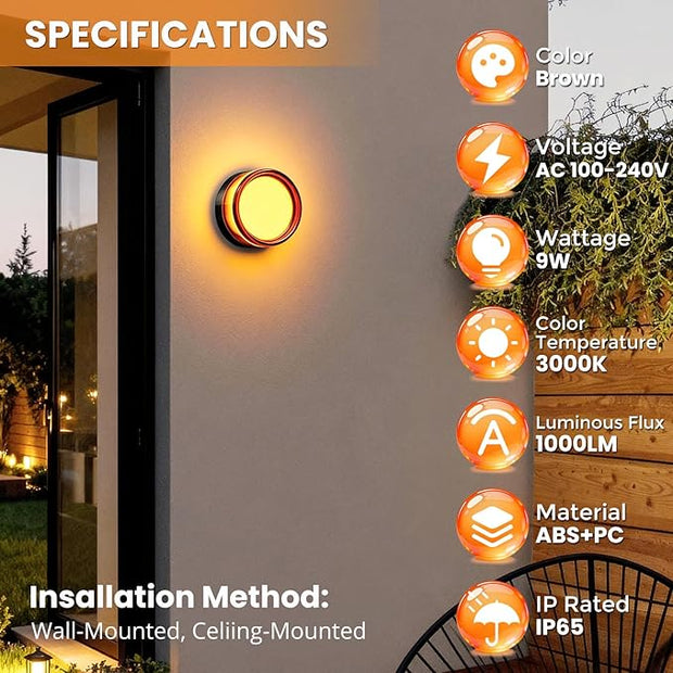 Round LED Wall Sconce Light, Waterproof IP65 9W 3000K Warm White Modern Wall Sconces, Hardwired Minimalist Indoor Wall Lights for Bedroom, Hallway, Staircase, Living Room, Background Decor Lighting