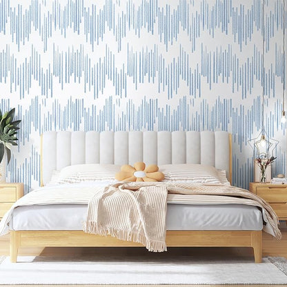 WENMER Blue Striped Wallpaper, Geometric Peel and Stick Wallpaper, 17.7''×118'' Blue and White Contact Paper, Self Adhesive Removable Wall Paper for Bathroom Cabinets Kitchen