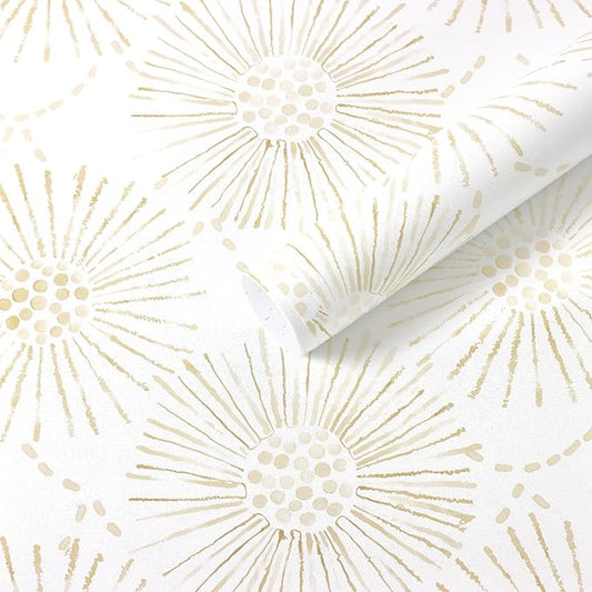 Boho Wallpaper Beige Wall Paper Peel and Stick Modern Beige and White Geometric Fireworks Contact Paper Renter Friendly Self-Adhesive Removable Bathroom Bedroom Laundry Room 17.3" × 197"