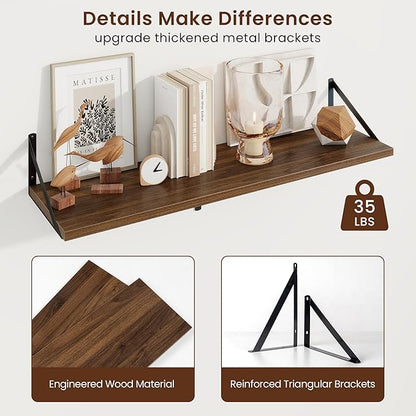 Axeman Deep Floating Shelves | 36 Inch Walnut Wall Shelves Set of 2 | 10 Inch Deep Wood Floating Shelves for Wall | 36" W x 10" D Walnut Shelves for Living Room Bathroom Kitchen