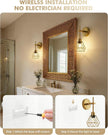 Gold Hollow Wireless Battery Operated Wall Sconces Set of 2, 8000mAh Rechargeable Dimmable Wall Light with Remote, Cordless Battery Powered Lamp Decor Fixture for Bedroom Living Room Hallway