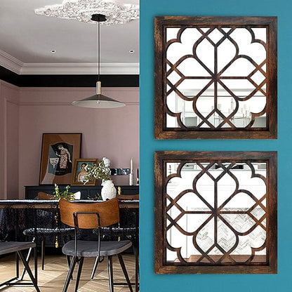 Wocred 2 PCS Square Wall Mirror,Gorgeous Rustic Farmhouse Accent Mirror,Caramel Color Entry Mirror for Bathroom Renovation,Bedrooms,Living Rooms and More(12”x12”)