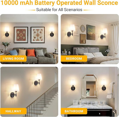 Peel and Stick Wall Sconces, Stick On Wall Sconce Set of 2, Battery Operated Wireless Wall Light, No Drill Adhesive Wall Lamp, Corn Bulb with 10000mAh Rechargeable Battery, Bedroom Wall Decor