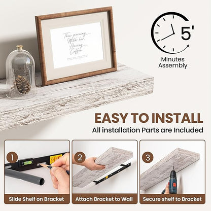 36 Inch Floating Shelves for Wall 2 Pack, 36" Wall Shelves for Books, Storage, Decor, Wall Mounted Floating Shelf with Invisible Brackets for Kitchen, Living Room, Rustic